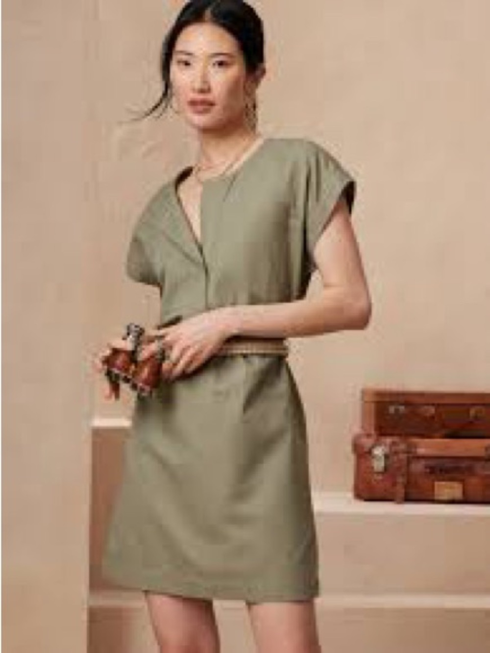 Banana Republic Olive Short Sleeve V-Neck Mini Dress